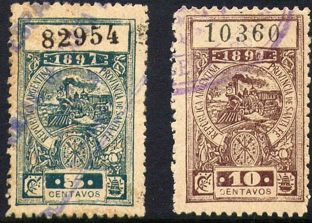 Argentina Santa-Fé Documents Tax steam train Revenue Stamps 1897